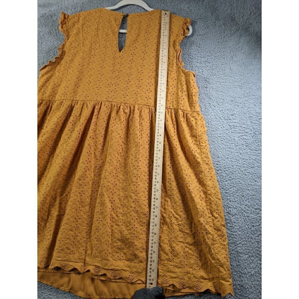 Knox Rose Dress Women XXL Mini Ruffle Sleeve Eyelet V Neck Cotton Mustard Yellow - Picture 7 of 13